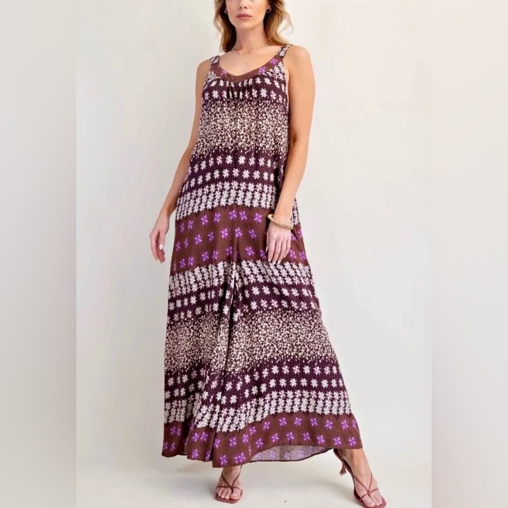 Easel Purple Print Jumpsuit with Palazzo Legs